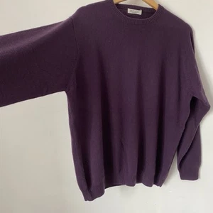 Maglione Uomo Lochmere Puro Cashmere Taglia UK Large Viola Scuro Large Xl XXL Plum - Foto 1 di 11