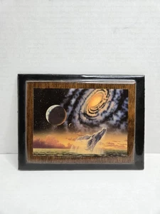 Arte de pared colgante Schim Schimmel laca sobre madera "Breach For The Stars" ballenas  - Imagen 1 de 7