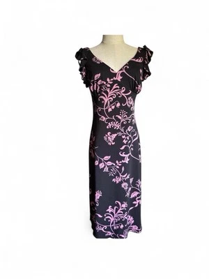 Vintage Y2K Midi black babydoll dress  Black Pink floral print ruffles - Image 1 of 4