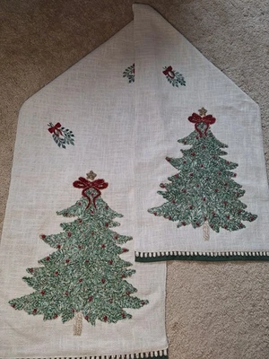Elite Home Decor 16x72 Christmas Tree Table Runner Embroidered & Beaded Holiday - Image 1 of 4