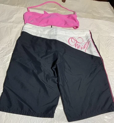 De Colección O’Neill Mujer’s Board Shorts y Halter Top Negro Blanco Rosa Talla 5 Y2K Natación  Foto 1 de 4