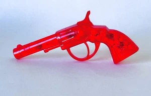 Vintage 1980 Allen Mitchell CANDY GUN PISTOLE Behälter 5" Kaugummi KLAR ROT - Bild 1 von 4