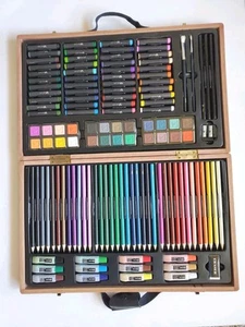 123 Art Set Holzetui 44 Farbstifte 36 Buntstifte Pinsel Radierer & mehr - Bild 1 von 13