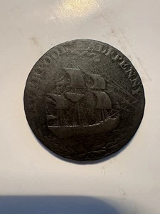 UK  Great Britain, Liverpool half penny 1792 Sailing Ship - Picture 1 of 2