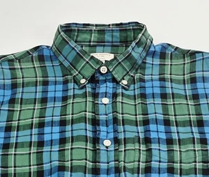Club Monaco Slim Fit Green Black Blue White Check Linen Button Down Pocket Shirt - Picture 1 of 11