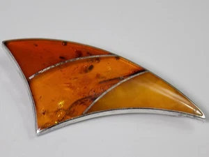 Antike Brosche mit Bernstein 925er Silber Antikschmuck Vintage Anhänger - Picture 1 of 9