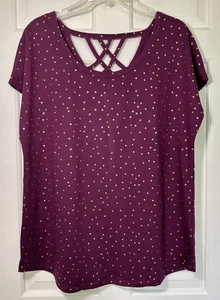 Neu mit Etikett Lane Bryant T-Shirt 10 12 burgunderrot mit goldenen Punkten und gekreuztem Rücken - Bild 1 von 6