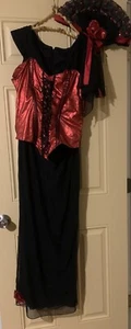 Dia De Los Muertos Day Of The Dead Costume Dress With Fan - Picture 1 of 7