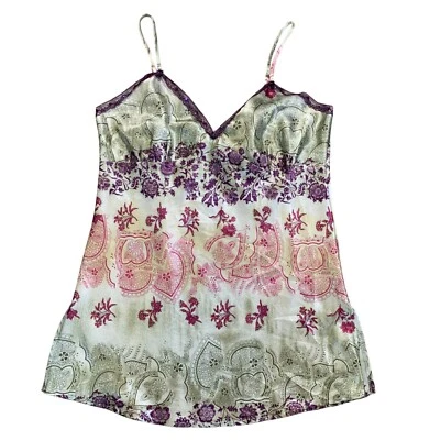 Xhilaration Cami Top Large Paisley Satin Beaded Lace Trim Purple Fairy - Image 1 of 4