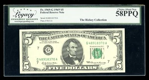 DBR 1969 $5 FRN Chicago Fr. 1969-G Legacy 58 PPQ Serial G48918370A - Picture 1 of 2