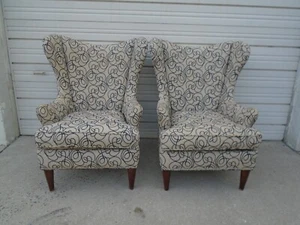 Pair Library Chairs Lounge Regency Louis XVII Wingback Set 2 Curved Art deco two - Picture 1 of 19