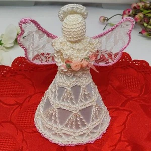 Handmade Crocheted Beaded Cristmas Angel Ornament Tree Topper - Picture 1 of 11