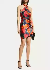 NWT - CINQ À SEPT 'Trini' Floral-Silk Halter Mini-Dress, Navy Multi - Size 4 - Picture 1 of 5