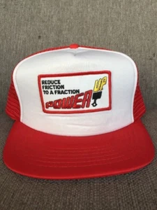 Vtg Power Up Snap Back Trucker Hat 1980's Reduce Friction Oil Additive Mechanic - Picture 1 of 7