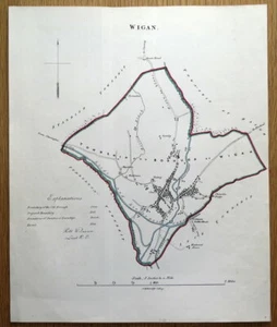 WIGAN, LANCASHIRE, ENGLAND, Street Plan, Dawson antique map 1832 - Picture 1 of 2