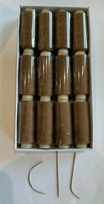 12 X HAARVERLÄNGERUNGEN WEBEN L. BRAUNER FADEN & mit 3 kostenlosen C, J & "I" Nadeln