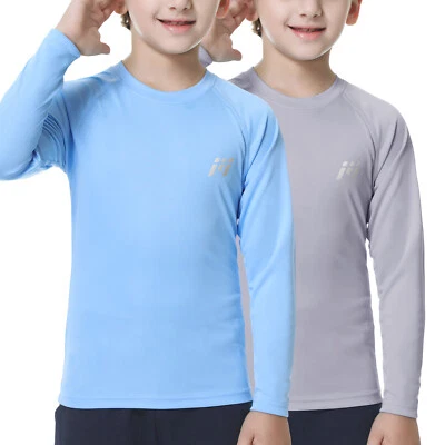 2 paquetes de camisetas deportivas de protección solar para niños UPF 50+ mangas largas FPS UV Foto 1 de 4