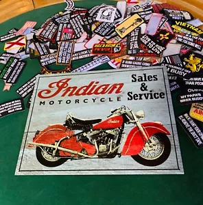 INDIAN MOTORCYCLE SALES & SERVICE Tin Metal Sign Wall w FREE PATCH decor vintage - Picture 1 of 2