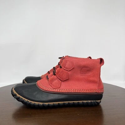Sorel Out N About Plus Boot Womens Size 7 Red Black Leather Waterproof Duck Rain - Image 1 of 4