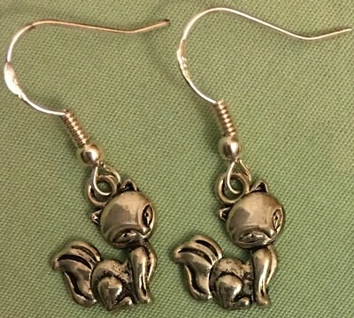 FOX EARRINGS - Pewter with Sterling Silver Ear Wires VIXEN RENARD ARCTIC RED - Image 1 of 4