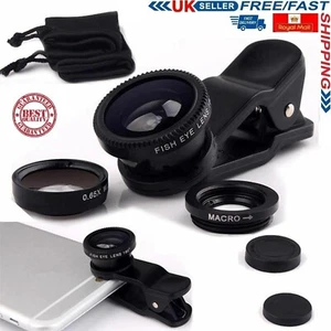 3 in 1 Mobile Camera Lens Fish Eye Wide Angle Macro Clip Set for iPhone Samsung - Picture 1 of 4