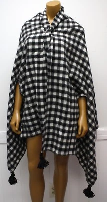 J Crew Checkered Cape Scarf Shrug Wrap Black Ivory Wool Acrylic Blend RET 75 Foto 1 de 4