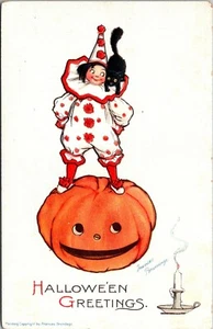 Frances Brundage HALLOWE'EN GREETINGS Embossed Pumpkin Postcard - Picture 1 of 2