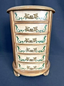 Vintage Hand Painted Gold Florentine Wood Musical Jewelry Box What Child is This - Picture 1 of 15