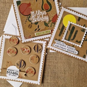Pack of 3 handmade birthdays cards with matching tags. Sunshine kisses ☀️🌵🐠🥑 - Picture 1 of 18