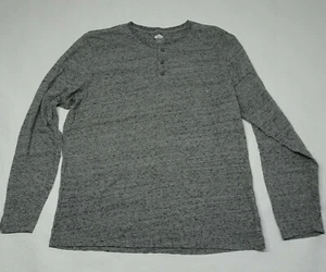 Camisa informal de manga larga gris jaspeado con botones Henley azul marino antigua - Imagen 1 de 5