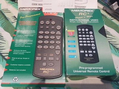 MEMOREX RC3 UNIVERSAL REMOTE CONTROL WITH VIDEO & MANUALS VINTAGE RETRO VCR TV - Image 1 of 4