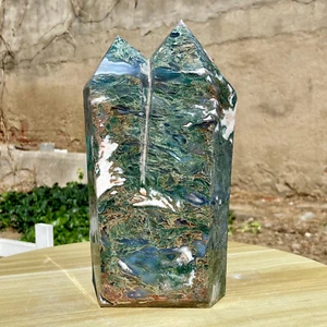 Torre de ágata acuática punta de cristal natural de 8,5 lb obelisco de cuarzo de gran tamaño minera - Imagen 1 de 15