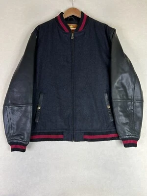 Territory Ahead Leather Jacket Men's Large Black Full Zip Wool Bomber Moto - Image 1 of 4