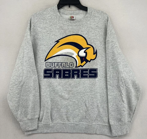 Buffalo Sabres Vintage Slug Logo 2000's NHL Fleece Crewneck - Size XL - Gray Cover