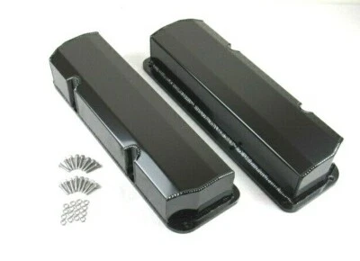 Ford 351C Tall Fabricated Aluminum Valve Cover Pair Black Anodized E41355BK - Image 1 of 4