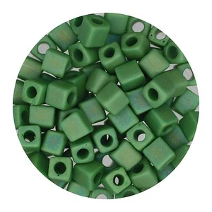 Square Glass Beads Japan 4mm Miyuki Cube Matte Light Green Ab - Picture 1 of 2