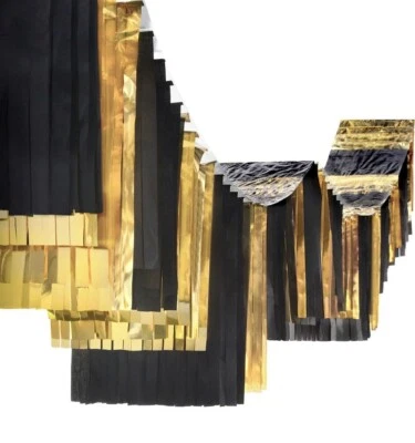 $72 Negro + Dorado Flecos Cortina de Techo Decoración Grado Cumpleaños Nochevieja Fiesta Foto 1 de 4