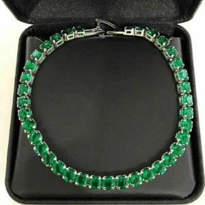 8Ct Round Cut Lab Created Emerald Tennis Bracelet Women's 14K White Gold Finish - Picture 1 of 5