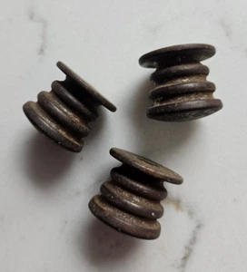 3 Antique Steel Ribbed Knobs 5/8" x 5/8" - Picture 1 of 3