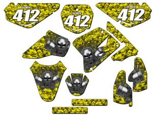 2005-2023 RM 85 FLAMING GEARHEAD Yellow Senge Graphics Kit Compatible with Su... - Picture 1 of 10