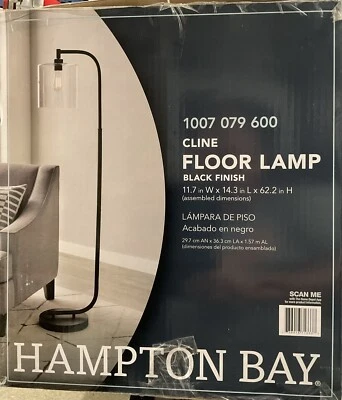 62.5 in. 1-Light Black Floor Lamp with Clear Glass Lamp Shade Hampton Bay Cline - Image 1 of 4