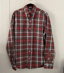 J. Crew Secret Wash Shirting Slim Button Front Shirt Red Tartan Plaid Sz Medium - Picture 1 of 6