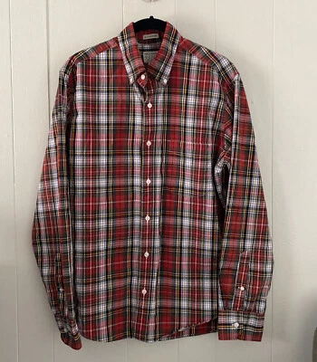 J. Crew Secret Wash Shirting Slim Button Front Shirt Red Tartan Plaid Sz Medium - Image 1 of 4