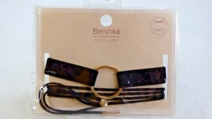Bershka Choker Necklace Ladies Black Gold Ring Trendy Gothic Dark Gift Party - Picture 1 of 5