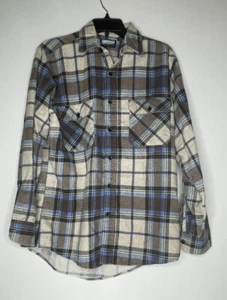 Vintage Fieldmaster Perma Prest kariertes Flanellhemd Größe M hergestellt in den USA blau braun - Bild 1 von 5