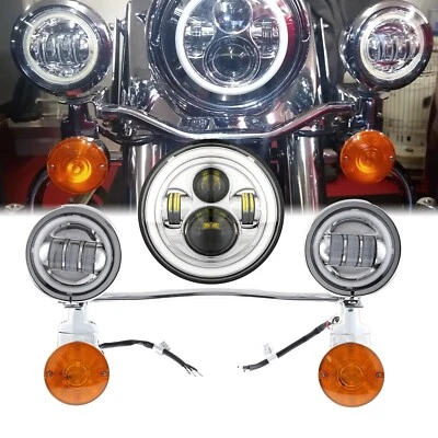 7" LED Headlight & Fog Passing Lights Bar For Harley Heritage Softail Classic - Imagem 1 de 4