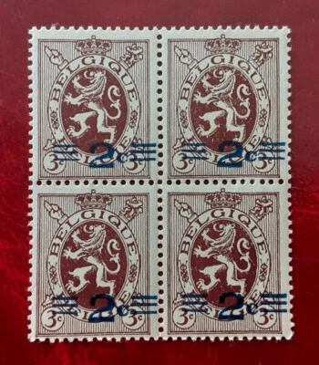 BELGIUM 1931 2c/3c MH Overprint Heraldic Lion Block Mi 302a Scott 225 3132 - Image 1 of 3