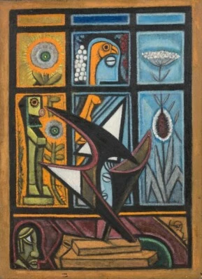 Still Life with Abstract Sculpture Art Print Marie Vassilieff – Modernist 1940s - Image 1 of 2