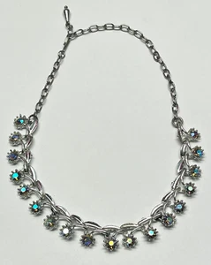 Vintage rhinestone silver flower collar necklace - Picture 1 of 4