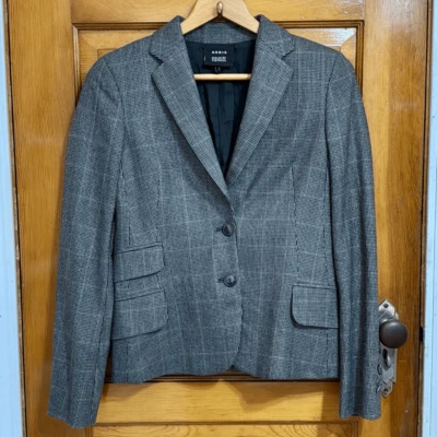 Blazer feminino AKRIS lã cashmere cinza xadrez 2 botões 4 - Imagem 1 de 4